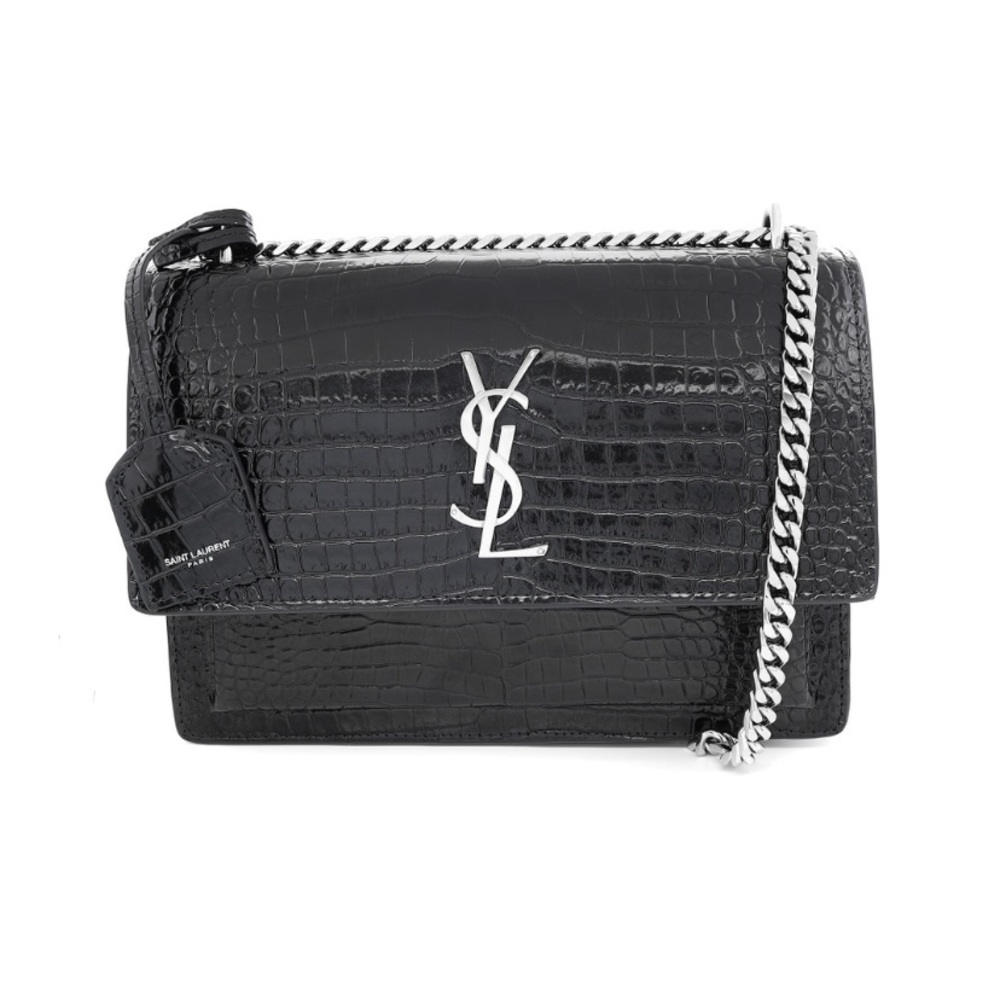 YSL Sunset Crossbody Bag Crocodile Lester Medium Black Bag